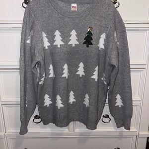 Holiday Time Gray Sweater with White Tree Design